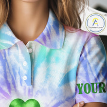 Load image into Gallery viewer, Colorful Pastel Tie Dye Womens Golf Polo Shirt Custom Green Clover St Patrick Day Golf Tops, Golf Gift NHN0169