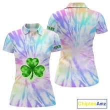 Load image into Gallery viewer, Colorful Pastel Tie Dye Womens Golf Polo Shirt Custom Green Clover St Patrick Day Golf Tops, Golf Gift NHN0169