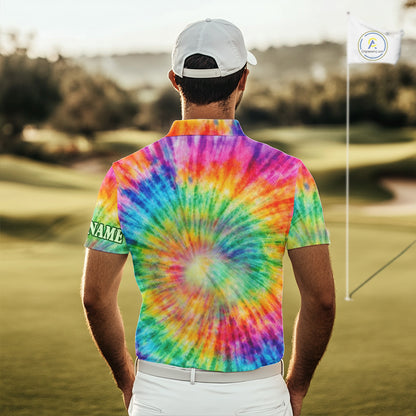 Colorful Tie Dye Mens Golf Polo Shirt Custom Green Clover St Patrick Day Golf Tops, Golf Gifts NHN0170