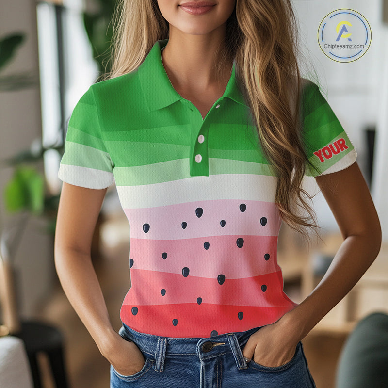 Funny Watermelon Polo Shirt, Womens Golf Polo Shirt Custom Watermelon Team Ladies Golf Top NHN0182