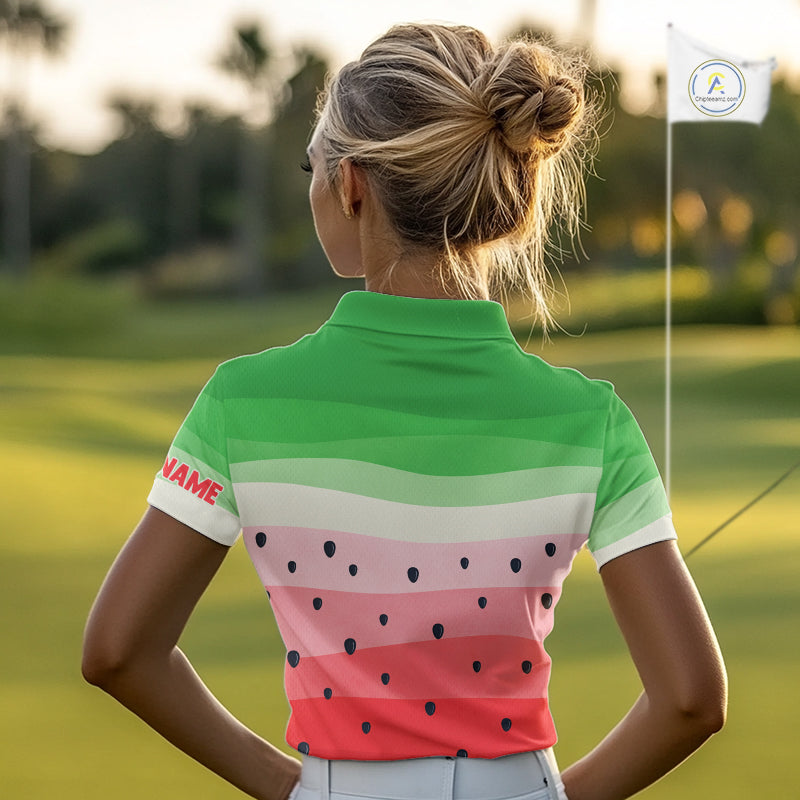 Funny Watermelon Polo Shirt, Womens Golf Polo Shirt Custom Watermelon Team Ladies Golf Top NHN0182