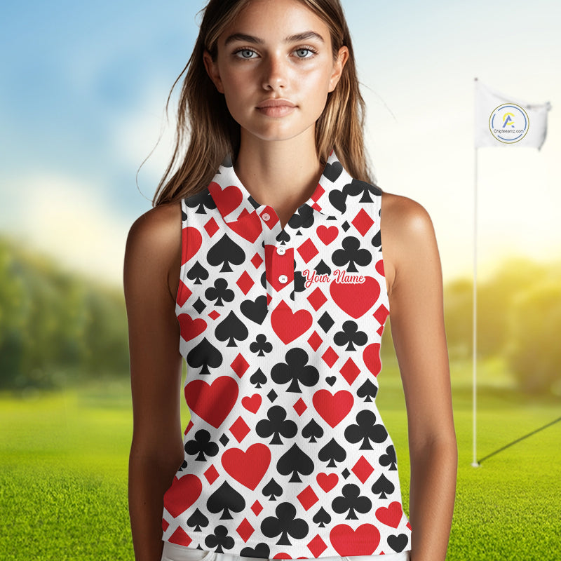Poker Womens Sleeveless Golf Polo Shirt Custom Name Funny Golf Top For Team, Golfer Gift For Ladies NHN0189