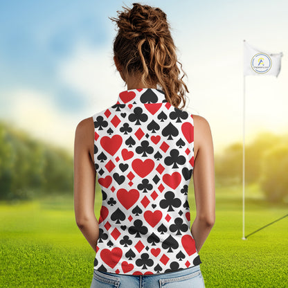 Poker Womens Sleeveless Golf Polo Shirt Custom Name Funny Golf Top For Team, Golfer Gift For Ladies NHN0189
