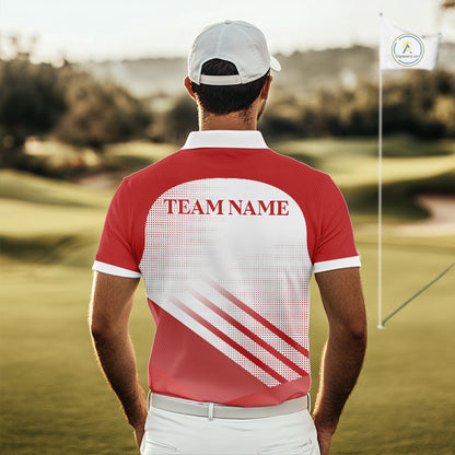 Red And White Mens Golf Polo Shirts Custom Golf Tops For Men, Personalized Golf Gifts NHN0059