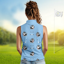 Load image into Gallery viewer, Womens Sleeveless Golf Polo Shirt Custom Funny Husky Blue Pattern Team Ladies Golf Tops, Dog Lover Gift NHN0065