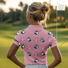 Load image into Gallery viewer, Womens Golf Polo Shirt Custom Funny Husky Pink Pattern Team Ladies Golf Tops, Dog Lover Gift NHN0065