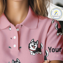 Load image into Gallery viewer, Womens Golf Polo Shirt Custom Funny Husky Pink Pattern Team Ladies Golf Tops, Dog Lover Gift NHN0065