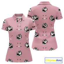 Load image into Gallery viewer, Womens Golf Polo Shirt Custom Funny Husky Pink Pattern Team Ladies Golf Tops, Dog Lover Gift NHN0065