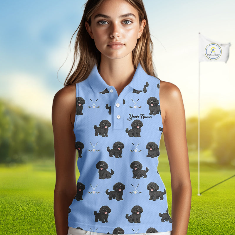 Womens Sleeveless Golf Polo Shirt Custom Funny Poodle Pattern Team Ladies Golf Tops, Dog Lover Gift NHN0208