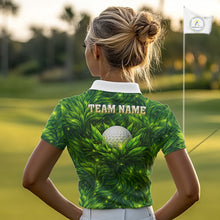 Load image into Gallery viewer, Green Womens Golf Polo Shirt Custom Leaf Pattern Golf Ball Personalized Team Golf Tops, Golf Gifts NHN0222