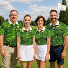 Load image into Gallery viewer, Green Mens Golf Polo Shirt Custom Leaf Pattern Golf Ball Personalized Team Golf Tops, Golf Gifts NHN0222