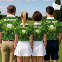 Load image into Gallery viewer, Green Mens Golf Polo Shirt Custom Leaf Pattern Golf Ball Personalized Team Golf Tops, Golf Gifts NHN0222