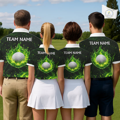 Mens Golf Polo Shirt Neon Green Flame Golf Ball Custom Green Clover St Patricks Day Golf Shirts NHN0223