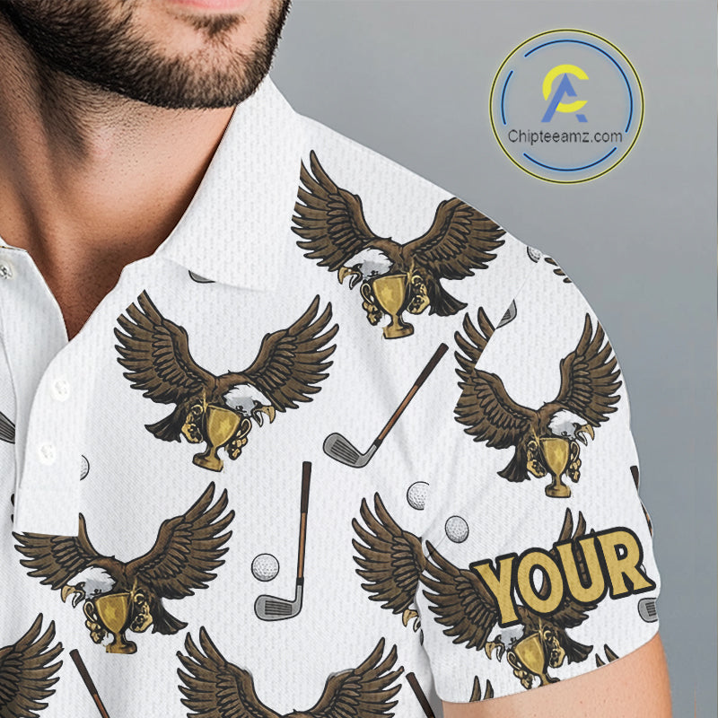 Golf Polo Shirts, Eagle Mens Golf Polo Shirts Custom Name White Golf Shirts For Men, Golf Gifts NHN0090