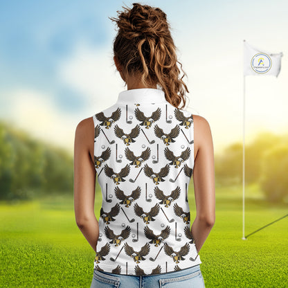 Golf Polo Shirts, Eagle Womens Sleeveless Golf Polo Shirt Custom Name White Golf Shirts For Women, Golf Gifts NHN0090
