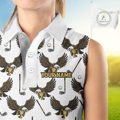 Golf Polo Shirts, Eagle Womens Sleeveless Golf Polo Shirt Custom Name White Golf Shirts For Women, Golf Gifts NHN0090