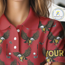 Load image into Gallery viewer, Golf Polo Shirts, Eagle Womens Golf Polo Shirts Custom Name Red Golf Shirts For Women, Golf Gifts NHN0091
