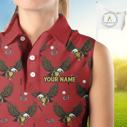 Golf Polo Shirts, Eagle Womens Sleeveless Golf Polo Shirt Custom Red Golf Shirts For Ladies, Golf Gifts NHN0091