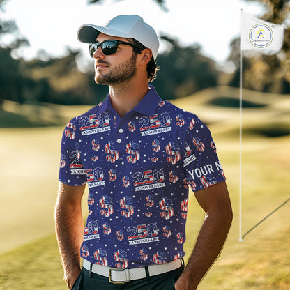 USA 250th Anniversary Mens Golf Polo Shirt Custom Patriotic American Flag Independence Team Golf Tops NHN0235