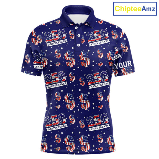 USA 250th Anniversary Mens Golf Polo Shirt Custom Patriotic American Flag Independence Team Golf Tops NHN0235