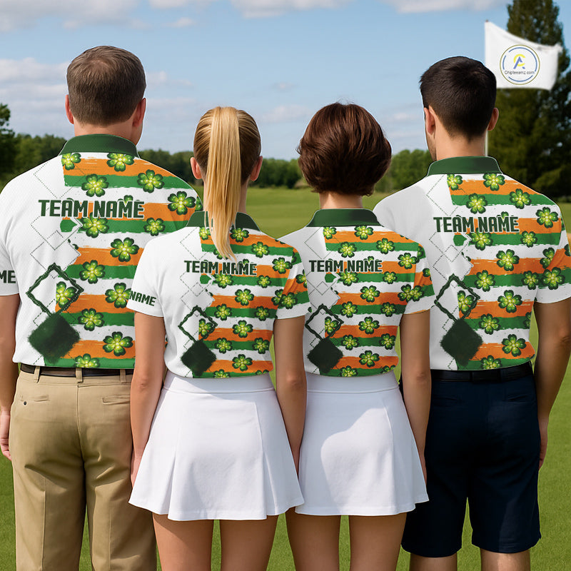 Mens Golf Polos Shirts Custom Green Clover St Patricks Day Pattern Ireland Flag Golf Top Shirt NHN0139