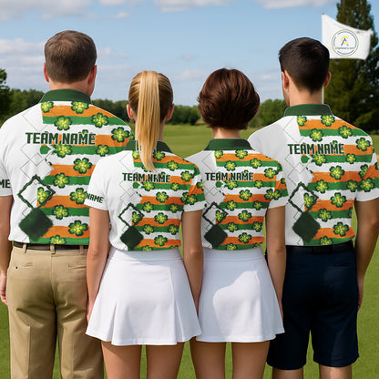 Mens Golf Polos Shirts Custom Green Clover St Patricks Day Pattern Ireland Flag Golf Top Shirt NHN0139