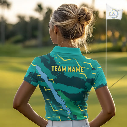 Womens Golf Polo Shirts Green Golf Clubs Custom Name Personalized Team Green Camo Golf Tops NHN0016