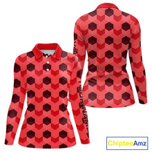 Load image into Gallery viewer, Plaid Long Sleeve Golf Polo Shirt Custom Abstract Red Hexagon Pattern Golf Shirts For Women NHN0156