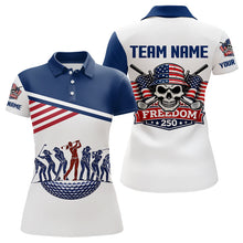 Load image into Gallery viewer, Womens Golf Polo Shirt Custom 250th Anniversary American Flag Skull Golf Shirts, Patriotic Gift NHN0143