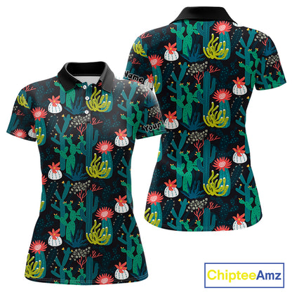 Funny Desert Cactus Pattern Womens Golf Polo Shirts Custom Cactus Golf Shirt For Ladies, Golfer Gift NHN0186