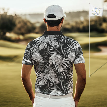 Mens Golf Polo Shirt Retro Floral Pattern Tropical Leaves Custom Team Golf Shirt, Golf Gifts NHN0190