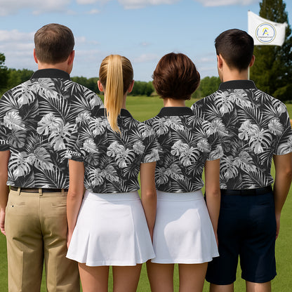 Mens Golf Polo Shirt Retro Floral Pattern Tropical Leaves Custom Team Golf Shirt, Golf Gifts NHN0190