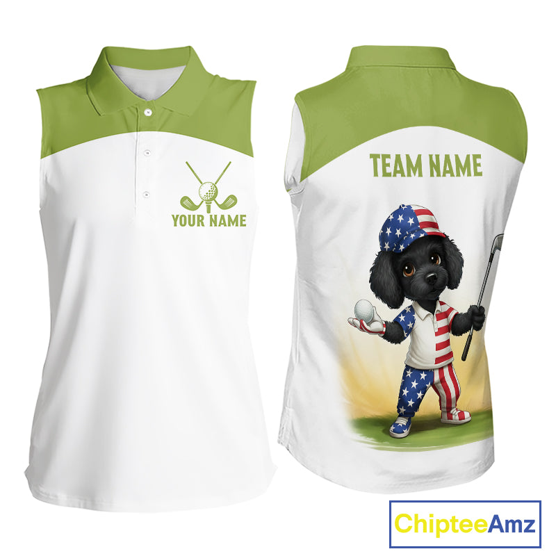 Funny Womens Sleeveless Golf Polo Shirt Custom Name Green Poodle Dog Golf Shirts Personalized NHN0079