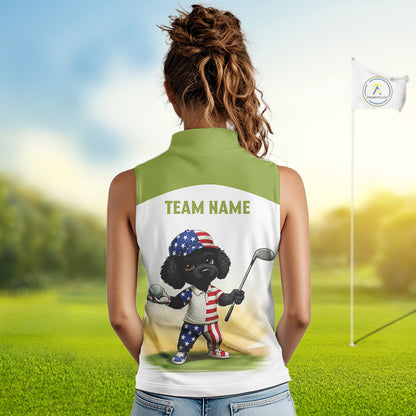 Funny Womens Sleeveless Golf Polo Shirt Custom Name Green Poodle Dog Golf Shirts Personalized NHN0079