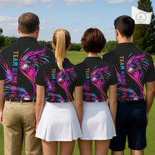 Load image into Gallery viewer, Wolf Mens Golf Polo Shirt Custom Neon Purple Pattern Team Golf Tops, Black Golf Outfit For Men NHN0085
