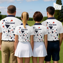Load image into Gallery viewer, Womens Golf Polo Shirt Custom Orange And Blue Triangle Pattern Team Golf Tops, White Golf Attire NHN0086