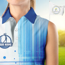 Load image into Gallery viewer, Womens Sleeveless Golf Polo Shirt Custom Blue Pattern Team Golf Tops, White Golf Golf Outfit For Ladies NHN0087