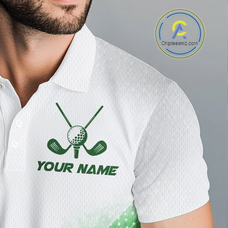 Green Geometric Triangle Pattern Mens Golf Polo Shirt Custom Watercolor Golf Ball White Golf Tops NHN0119