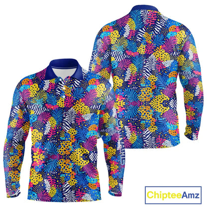 Colorful Paisley Pattern Long Sleeve Golf Polo Shirt Custom Tropical Golf Attire For Men NHN0147