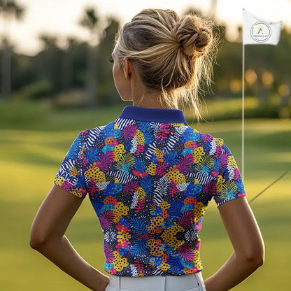 Colorful Paisley Pattern Womens Golf Polo Shirts Custom Tropical Golf Attire For Ladies, Golfer Gift NHN0147
