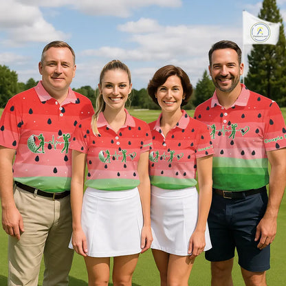 Watermelon Polo Shirt For Women Men, Heartbeat Couple Matching Golf Polo Shirt Custom Valentines Outfit NHN0148