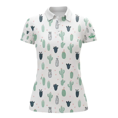 Funny Cactus Flower Pattern Womens Golf Polo Shirts Custom, Cactus Golf Shirt Personalized NHN0151