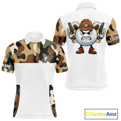 Funny Mens Golf Polo Shirts Custom Cowboy Golf Ball Camo Pattern Golf Outfits, Best Golf Gifts NHN0103