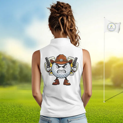 Funny Womens Sleeveless Golf Polo Shirt Custom Cowboy Golf Ball Camo Pattern Golf Outfits, Golf Gifts NHN0103