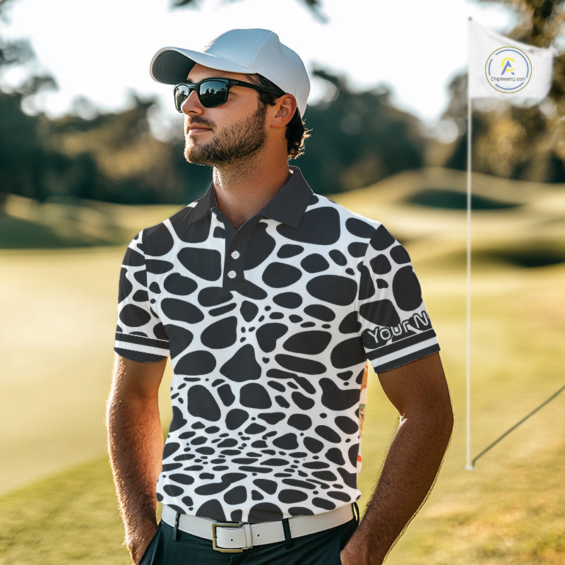 Mens Golf Polo Shirt Custom White Animal Mix Leopard Skin Prints Pattern Team Golf Tops, Golf Gift NHN0230