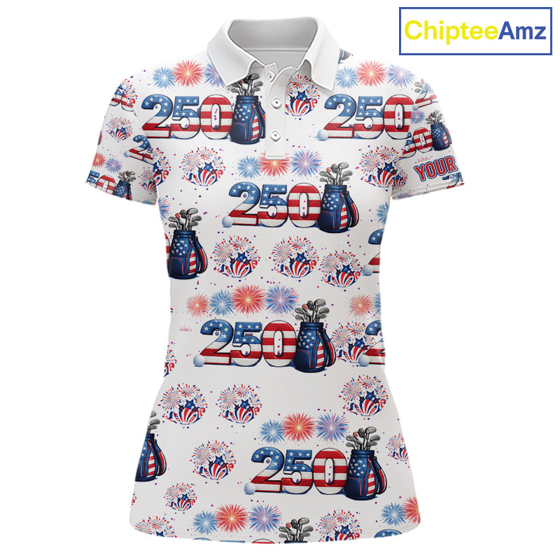 America 250th Anniversary Golf Polo Shirt For Women, Patriotic USA Golf Shirts, Independence Golf Gift NHN0233