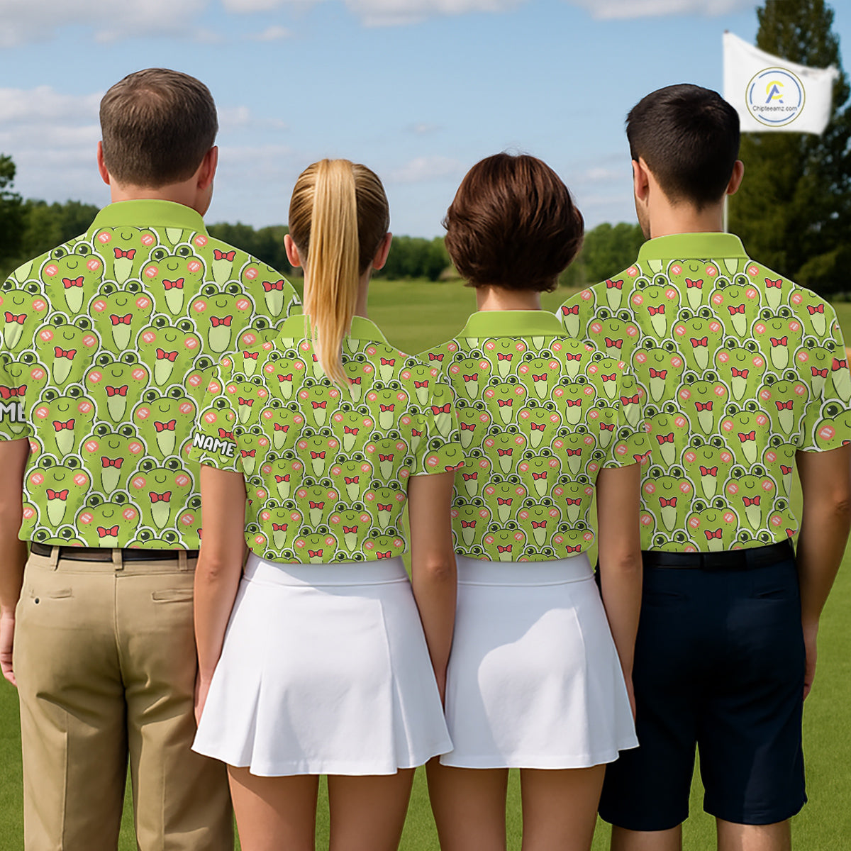 Funny Green Frog Pattern Mens Golf Polo Shirt Custom Golf Attire For Men, Golfer Gift NHN0146