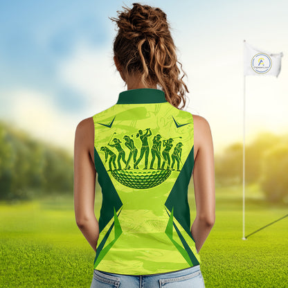 Green Camo Womens Sleeveless Golf Polo Shirt Custom Camouflage Golf Ball Golf Top For Team, Golfer Gift NHN0178