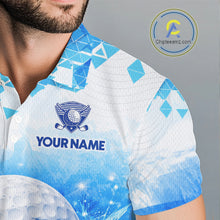 Load image into Gallery viewer, Luxury Blue Mens Golf Polo Shirt Custom Water Splash Pattern With Golf Ball, Team Name Golf Tops NHN0219