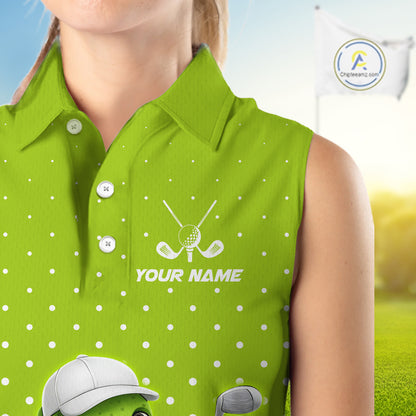 Funny Dinosaur Womens Sleeveless Golf Polo Shirt Green Pattern Custom Dinosaur Golf Shirts NHN0100